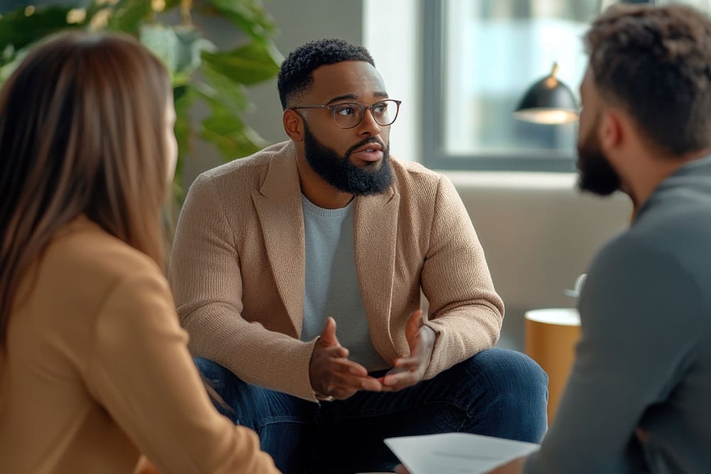 Colleagues having sensitive conversation
