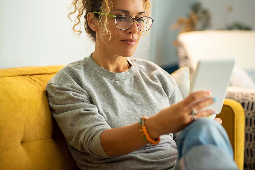 Female reading about ADHD online